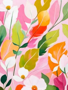 Wall art by Uma Gokhale: colorful flowers and leaves in pastel tones