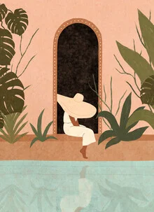 Illustration von Lemon Fee: sommerliches Riad mit botanischen Elementen und Pool