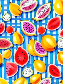 Wall art by Uma Gokhale: cheerful tropical fruits in watercolor style