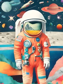 Illustration by Uma Gokhale: space journey with colorful plants and astronauts.