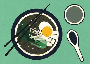 Illustration by Rosi Feist: breakfast scene with minimalist paper cutouts