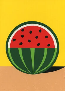 Illustration einer Wassermelone in sanften Farben, die Sommerstimmung vermittelt.