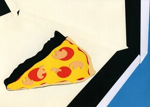 Wandbild von Rosi Feist: bunte Illustration einer letzten Pizzastücke.