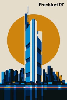 Illustration von Bo Lundberg: stilisierte Frankfurt Skyline im Retro-Look