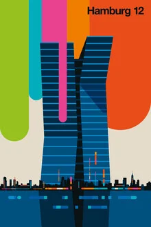 Illustration by Bo Lundberg: stylish depiction of the Hamburg skyline