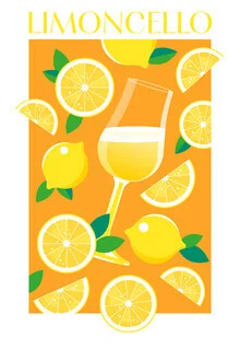 Wall art by Bo Lundberg: stylized limoncello bottle against a soft background