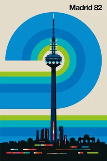Wall art by Bo Lundberg: Retro illustration of Madrid in soft colors