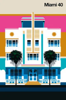 Wall art by Bo Lundberg: Vintage illustration of Miami with warm colors