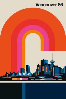 Illustration by Bo Lundberg: nostalgic depiction of Vancouver in soft colors
