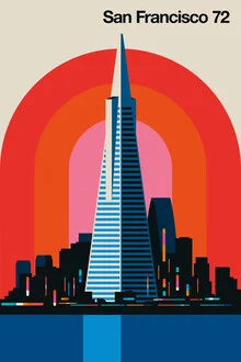 Illustration von Bo Lundberg: sanfte Darstellung von San Francisco mit Retro-Elementen
