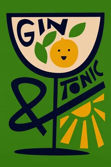 Wall art by Fox And Velvet: stylish Gin and Tonic drink on a table.