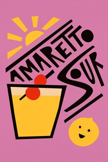 Wall art featuring a cheerful Amaretto Sour illustration in warm colors.