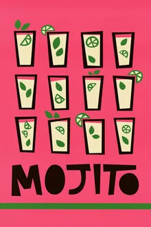 Illustration of a refreshing mojito with limes and mint, cheerful colors