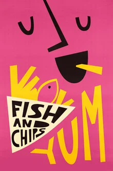 Wall art by Fox And Velvet: playful illustration of fish and chips