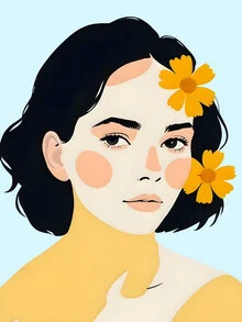 Wall art by Uma Gokhale: minimalist portrait of a woman with floral elements
