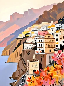 Wall art: soft pastel colors of the Amalfi Coast with hills and ocean