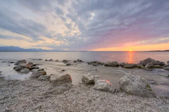 Photo art by Michael Valjak: Evening mood at Lake Chiemsee with soft clouds and calm water.