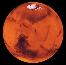 Photo art by Nasa Visions: Mars' ice cap at Planum Boreum, cool colors and clear structure.