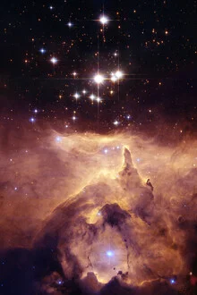 Photo art: Star cluster Pismis 24 in space, soft colors and fascinating details.