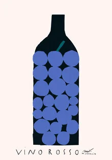 Wall art by Matías Larraín: illustration of a red wine bottle and fruit on a table