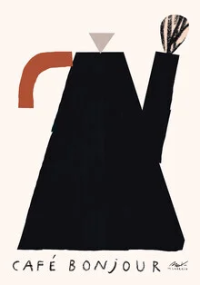 Wandbild von Matías Larraín: Illustration eines einladenden Cafés mit mediterranen Früchten.