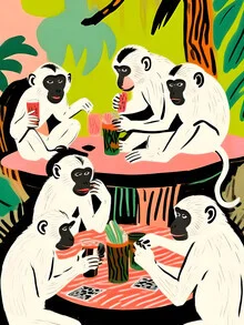 Illustration by Uma Gokhale: playful jungle scene with animals and friends.