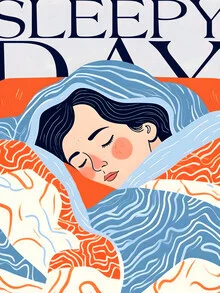 Wall art by Uma Gokhale: Illustration of a woman relaxing in her bedroom