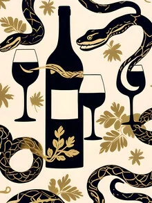Wall art by Uma Gokhale: Playful and humorous with snakes and wine