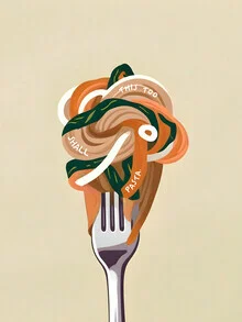Wall art by Uma Gokhale: whimsical typography featuring a pasta quote