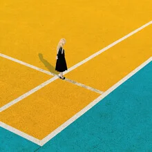 Photo art by Caterina Theoharidou: Woman in yellow on the Campo, minimal and alone.