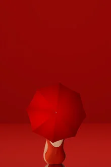 Photo art by Caterina Theoharidou: woman with a red umbrella in a minimalist style