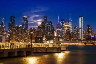 Photo art by Melanie Viola: Manhattan skyline with full moon in a calm evening mood