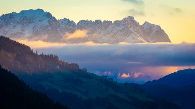 Photo art by Martin Wasilewski: Kaiser Mountains in fog at sunrise