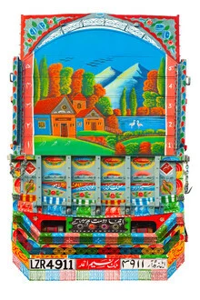 Colorful photo art featuring surreal elements and a truck in a picturesque landscape.