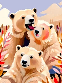 Illustration by Uma Gokhale: playful polar bears in soft pastel colors
