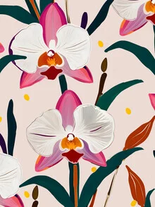 Illustration by Uma Gokhale: delicate pink orchids in soft pastel tones