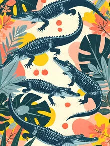 Playful illustration of a crocodile in soft pastel colors