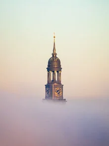 Photo art by Nils Steiner: view of the Michel and the harbor in Hamburg