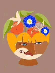Illustration by Uma Gokhale: woman with plants and birds in a colorful room
