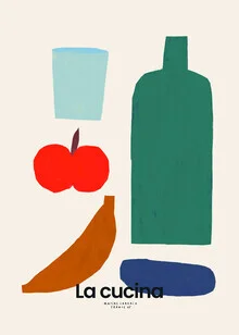 Illustration von Matías Larraín: mediterrane Küchenszene mit frischen Zutaten.