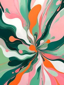 Wall art featuring swirling shapes and soft pastel colors by Uma Gokhale