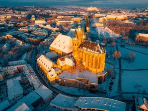 Cathedral in sunlight: Erfurt landmark with soft colors and clear structure