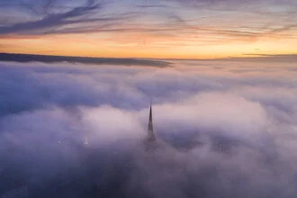 Photo art by Dennis Schmelz: Thomaskirche in Erfurt amidst a sea of fog