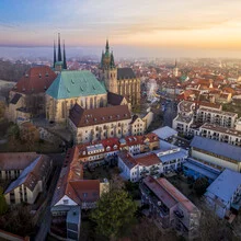 Morning mood in Erfurt with a view of the cathedral at sunrise