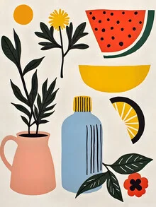 Colorful and playful illustration featuring various objects in a cheerful style.