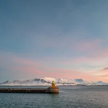 Photo art by J. Daniel Hunger: winter landscape with harbor in Reykjavik, Iceland.