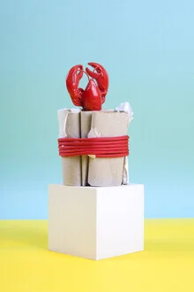 Photo art by Loulou von Glup: playful arrangement with colorful elements and a lobster.