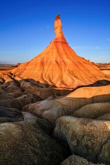 Photo art by Achim Thomae: desert landscape in Bardenas Reales under full moon.