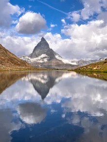 Photo art by Achim Thomae: panoramic view of Swiss Alps with Riffelsee and Matterhorn