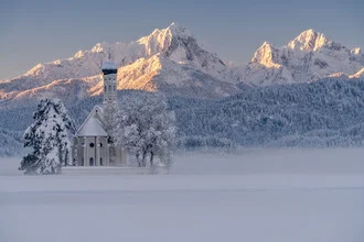 Photo art by Achim Thomae: snow-covered landscape at sunrise in Bavaria